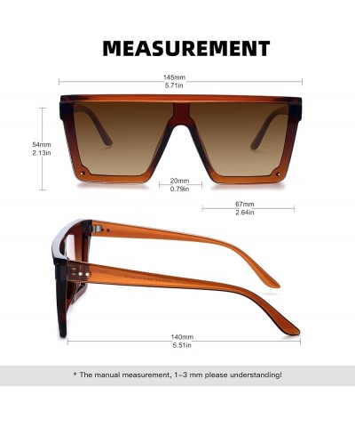 Oversized Square Sunglasses for Women Men Fashion Siamese Lens Style Flat Top Shield Shades Brown-gradient Brown Lens $9.23 S...