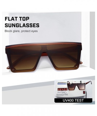 Oversized Square Sunglasses for Women Men Fashion Siamese Lens Style Flat Top Shield Shades Brown-gradient Brown Lens $9.23 S...