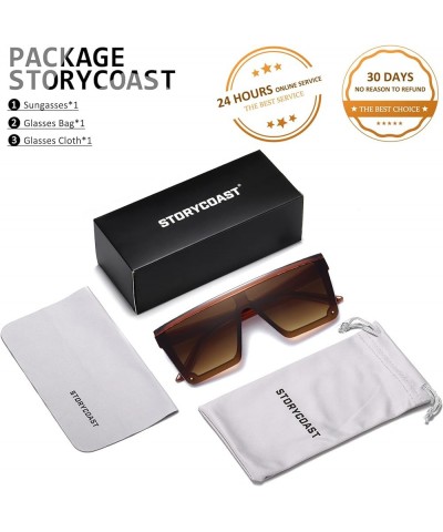 Oversized Square Sunglasses for Women Men Fashion Siamese Lens Style Flat Top Shield Shades Brown-gradient Brown Lens $9.23 S...