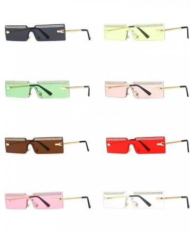 Rectangle Rhinestone Sunglasses For Women Men Fashion Frameless One Piece Candy Color Ocean Transparent Bling Lens Brown $9.8...