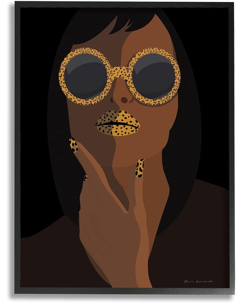 Glam Female Portrait Leopard Print Sunglasses Patterned Lips, Designed by Omar Escalante Black Framed Wall Art, 11 x 14 11x14...