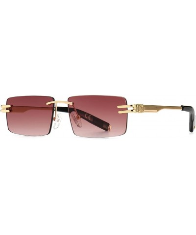 Retro Rectangular Sunglasses Rimless Male Gold Metal Female Square Sun Glasses Light Brown Lens $10.39 Rectangular