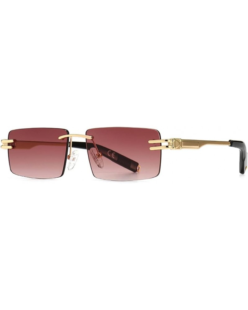 Retro Rectangular Sunglasses Rimless Male Gold Metal Female Square Sun Glasses Light Brown Lens $10.39 Rectangular