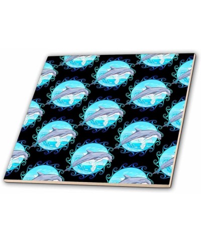 Dolphin Jumping Through Tribal Maori Sun Symbol Pattern. - Tiles (ct_353151_2) 12-Inch-Ceramic $13.19 Designer