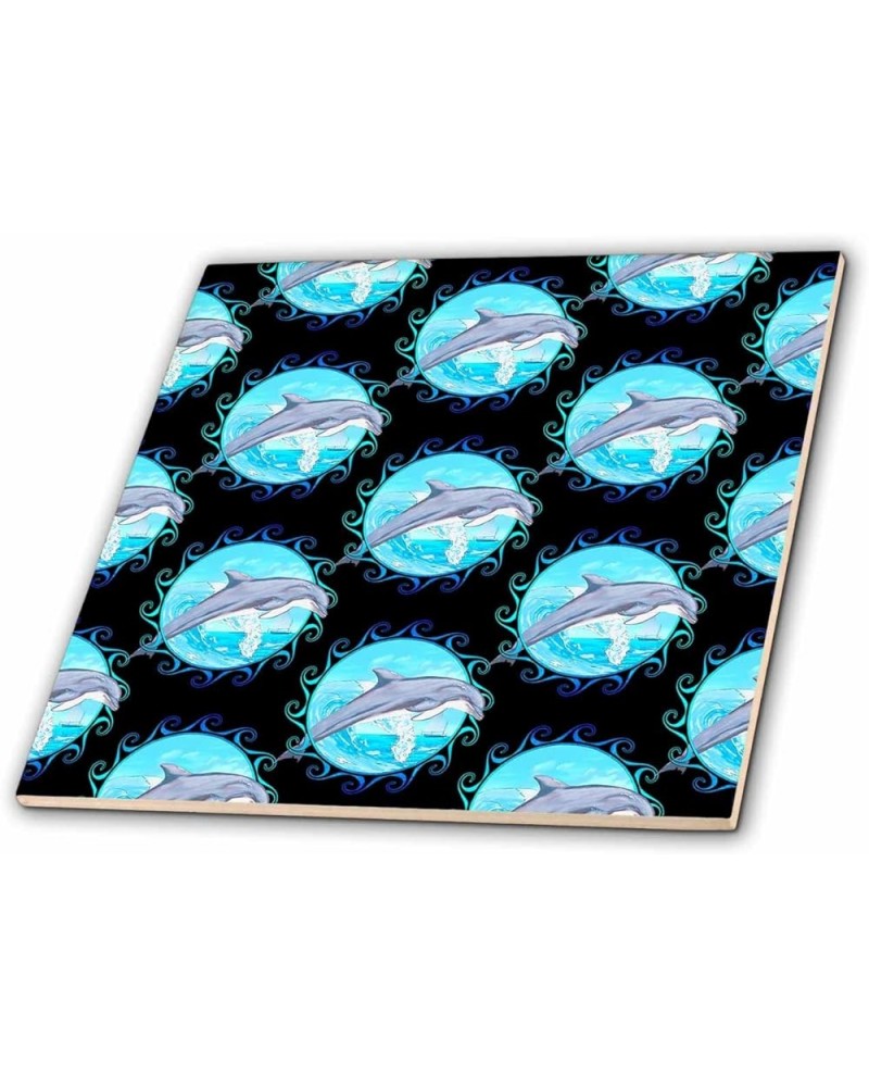 Dolphin Jumping Through Tribal Maori Sun Symbol Pattern. - Tiles (ct_353151_2) 12-Inch-Ceramic $13.19 Designer