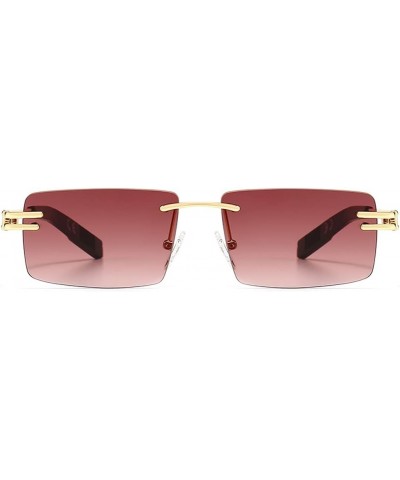 Retro Rectangular Sunglasses Rimless Male Gold Metal Female Square Sun Glasses Light Brown Lens $10.39 Rectangular