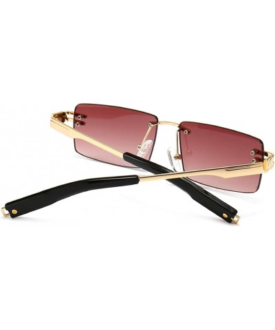 Retro Rectangular Sunglasses Rimless Male Gold Metal Female Square Sun Glasses Light Brown Lens $10.39 Rectangular