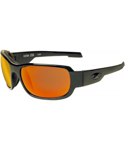 Ladyrider Mirror Lens Sunglasses with Shiny Black Frame Mirror Orange $80.48 Designer