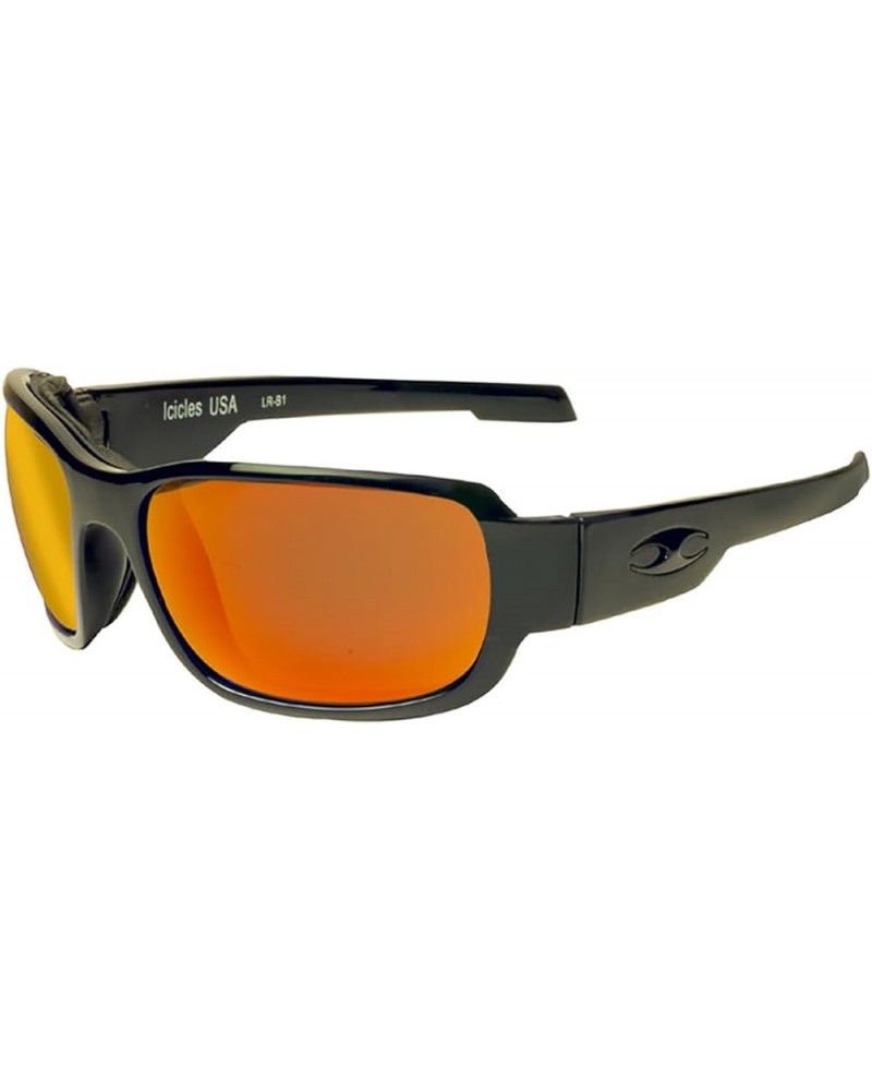 Ladyrider Mirror Lens Sunglasses with Shiny Black Frame Mirror Orange $80.48 Designer