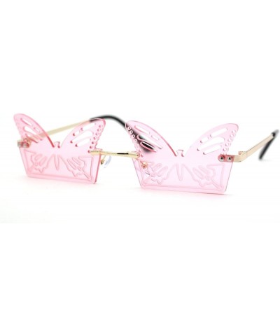 Die Cut Butterfly Lens Rimless Funky Hippie Sunglasses Gold Pink $11.97 Butterfly