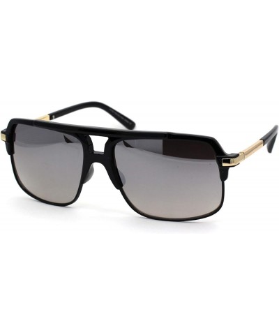 Mirror Lens Half Rim Plastic Racer Mobster Sunglasses Black Silver Mirror $11.57 Designer