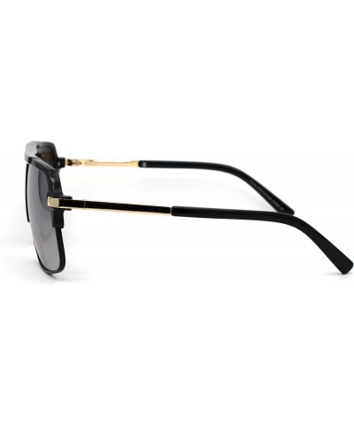 Mirror Lens Half Rim Plastic Racer Mobster Sunglasses Black Silver Mirror $11.57 Designer