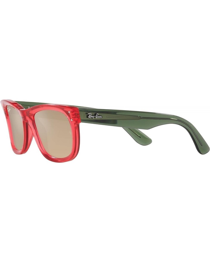 Rbr0502s Wayfarer Reverse Square Sunglasses Transparent Red/Dark Brown Mirrored Pale Gold $74.88 Square