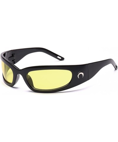 Wrap Round Sunglasses Y2K Trendy, Fashion Black Sport Shades Moon Décor… Black Frame Yellow Lens $9.35 Oval