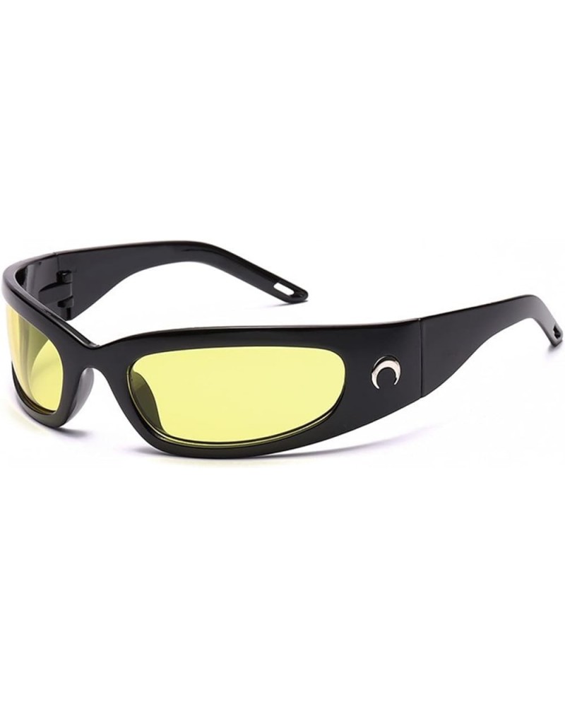 Wrap Round Sunglasses Y2K Trendy, Fashion Black Sport Shades Moon Décor… Black Frame Yellow Lens $9.35 Oval