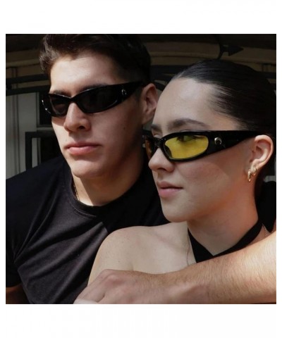 Wrap Round Sunglasses Y2K Trendy, Fashion Black Sport Shades Moon Décor… Black Frame Yellow Lens $9.35 Oval