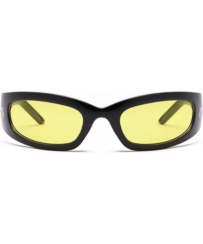 Wrap Round Sunglasses Y2K Trendy, Fashion Black Sport Shades Moon Décor… Black Frame Yellow Lens $9.35 Oval