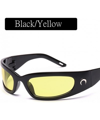 Wrap Round Sunglasses Y2K Trendy, Fashion Black Sport Shades Moon Décor… Black Frame Yellow Lens $9.35 Oval