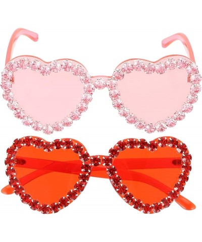 Valentines Heart Rimless Sunglasses Women Stylish Diamond Love Sunglasses Tinted Eyewear Red $7.42 Rimless