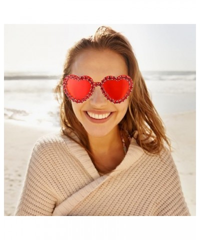 Valentines Heart Rimless Sunglasses Women Stylish Diamond Love Sunglasses Tinted Eyewear Red $7.42 Rimless