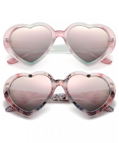 Love Heart Sunglasses for Women Polarized Heart Frame Sun Glasses 100% UV Blocking Lens (Pink/Pink Mirrored + Pink Flower/Pin...