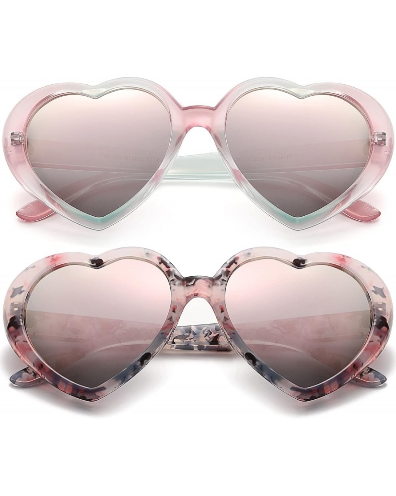 Love Heart Sunglasses for Women Polarized Heart Frame Sun Glasses 100% UV Blocking Lens (Pink/Pink Mirrored + Pink Flower/Pin...