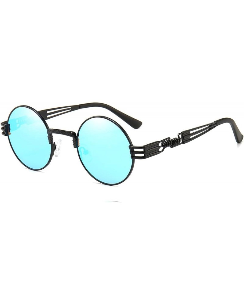 2 Pack Round Sunglasses Steampunk Retro Metal Frame Mirror Black lens Blue Lens/Black Frame $15.80 Designer