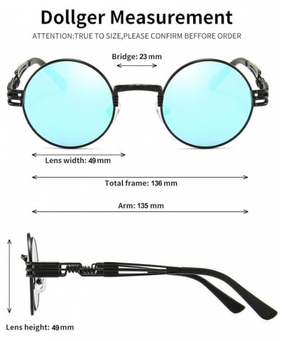 2 Pack Round Sunglasses Steampunk Retro Metal Frame Mirror Black lens Blue Lens/Black Frame $15.80 Designer