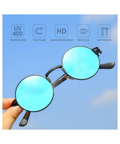 2 Pack Round Sunglasses Steampunk Retro Metal Frame Mirror Black lens Blue Lens/Black Frame $15.80 Designer