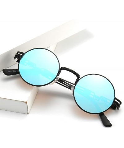 2 Pack Round Sunglasses Steampunk Retro Metal Frame Mirror Black lens Blue Lens/Black Frame $15.80 Designer