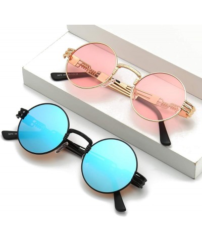 2 Pack Round Sunglasses Steampunk Retro Metal Frame Mirror Black lens Blue Lens/Black Frame $15.80 Designer