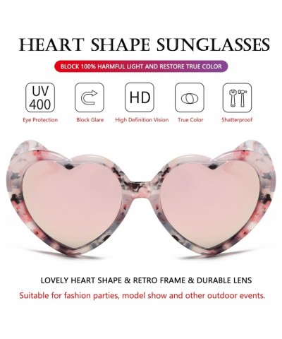 Love Heart Sunglasses for Women Polarized Heart Frame Sun Glasses 100% UV Blocking Lens (Pink/Pink Mirrored + Pink Flower/Pin...