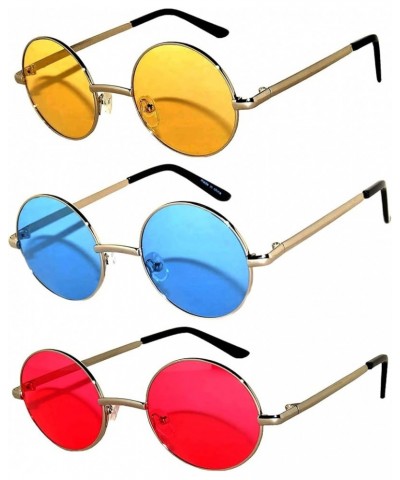 Set of 3 Pairs Round Retro Vintage Circle Sunglasses Colored Metal Frame Small model 43 mm 43 Mm Yellow, Blue, Red (Tint) $8....