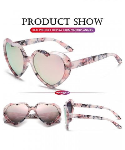 Love Heart Sunglasses for Women Polarized Heart Frame Sun Glasses 100% UV Blocking Lens (Pink/Pink Mirrored + Pink Flower/Pin...