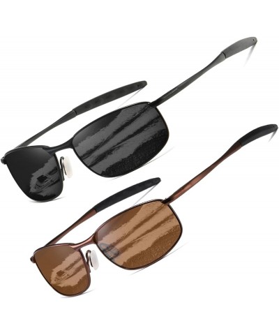 Polarized Sunglasses For Men Rectangle Metal Frame Retro Sun Glasses AE0395 Black+brown $13.79 Rimless