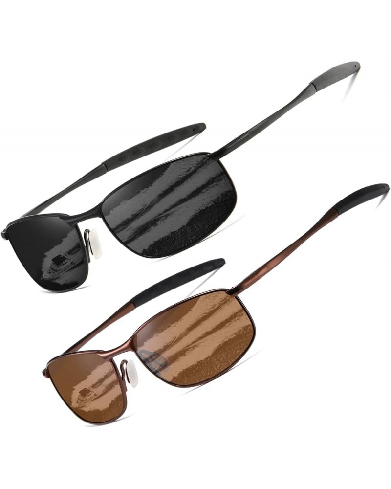 Polarized Sunglasses For Men Rectangle Metal Frame Retro Sun Glasses AE0395 Black+brown $13.79 Rimless