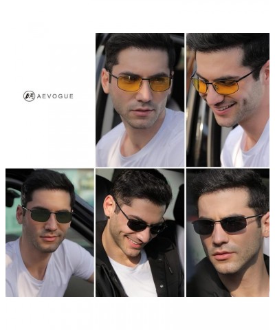 Polarized Sunglasses For Men Rectangle Metal Frame Retro Sun Glasses AE0395 Black+brown $13.79 Rimless