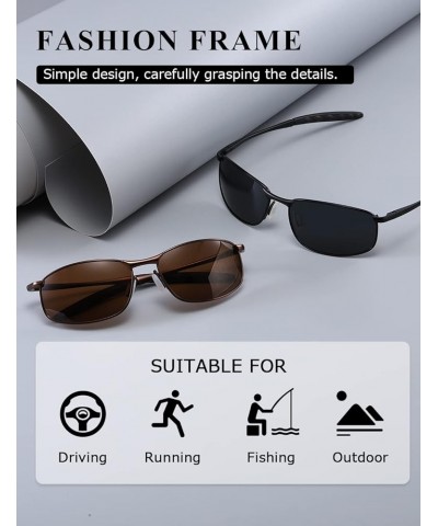 Polarized Sunglasses For Men Rectangle Metal Frame Retro Sun Glasses AE0395 Black+brown $13.79 Rimless