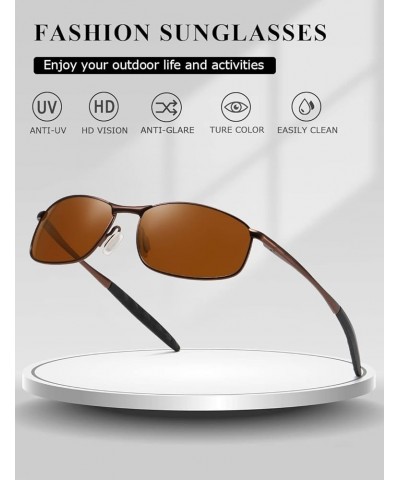 Polarized Sunglasses For Men Rectangle Metal Frame Retro Sun Glasses AE0395 Black+brown $13.79 Rimless