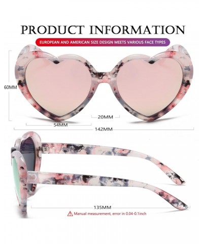 Love Heart Sunglasses for Women Polarized Heart Frame Sun Glasses 100% UV Blocking Lens (Pink/Pink Mirrored + Pink Flower/Pin...