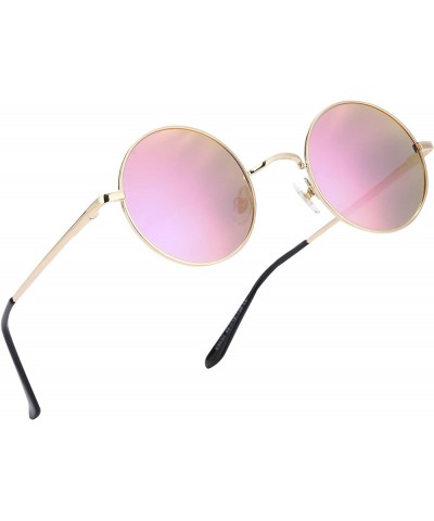 Retro Small Round Polarized Sunglasses for Men Women Circle Hippie Style Sun Glasses Gold Frame/Pink Purple Mirror Lens $10.2...