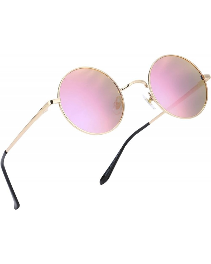 Retro Small Round Polarized Sunglasses for Men Women Circle Hippie Style Sun Glasses Gold Frame/Pink Purple Mirror Lens $10.2...