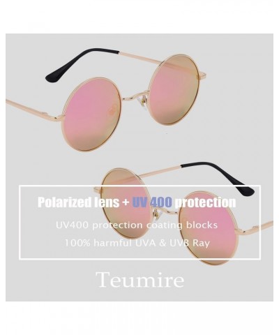 Retro Small Round Polarized Sunglasses for Men Women Circle Hippie Style Sun Glasses Gold Frame/Pink Purple Mirror Lens $10.2...