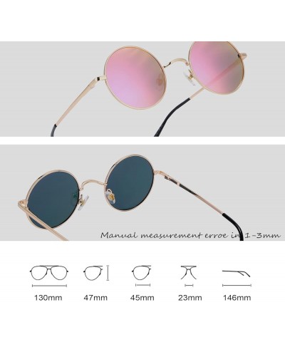 Retro Small Round Polarized Sunglasses for Men Women Circle Hippie Style Sun Glasses Gold Frame/Pink Purple Mirror Lens $10.2...