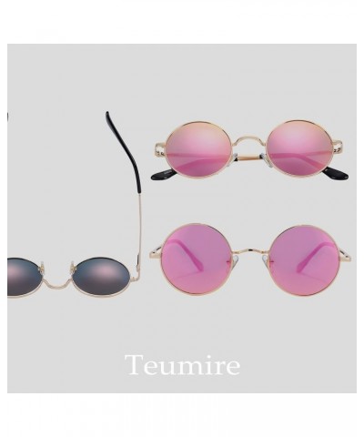 Retro Small Round Polarized Sunglasses for Men Women Circle Hippie Style Sun Glasses Gold Frame/Pink Purple Mirror Lens $10.2...