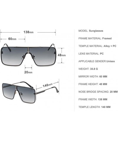 Oversized Sunglasses Men Luxury One Piece Mental Frame Square Sun Glasses For Man Vintage Out Blue $22.05 Square