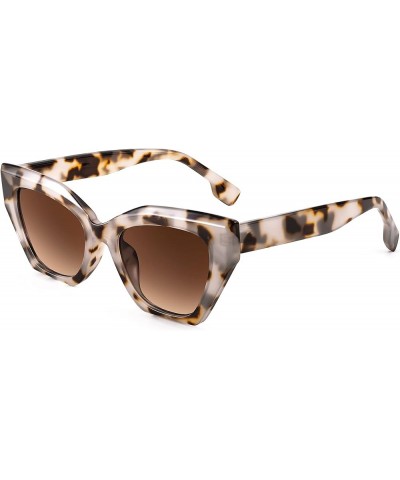 Retro Small Cat Eye Sunglasses for Women Vintage Trendy Cateye Sun Glasses Narrow Plastic Frame B2326 004 Ivory Leopard Frame...