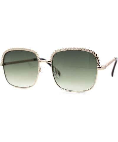 Understated Rectangle Chain Jewel Brow Trim Fashion Sunglasses Gold / Green $9.98 Rectangular