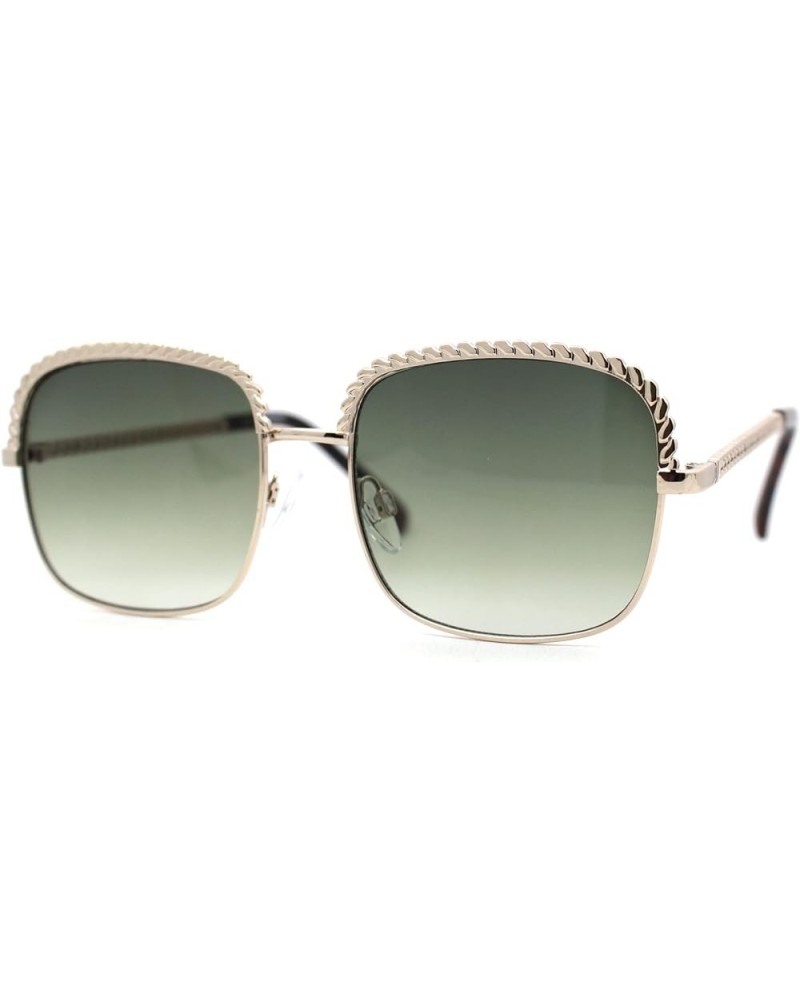 Understated Rectangle Chain Jewel Brow Trim Fashion Sunglasses Gold / Green $9.98 Rectangular