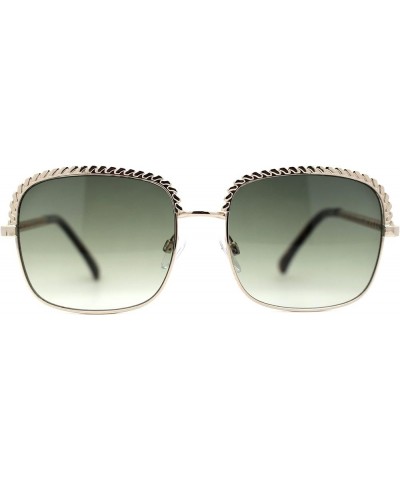 Understated Rectangle Chain Jewel Brow Trim Fashion Sunglasses Gold / Green $9.98 Rectangular